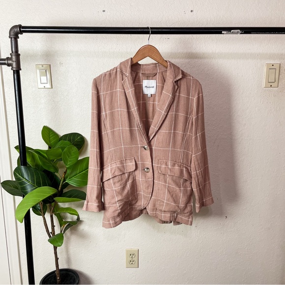 Madewell Breezewoven Larsen Blazer in Windowpane Size XS in Sandstone - Picture 2 of 12
